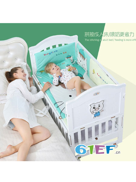 小淘星婴童用品欧式多功能白色宝宝bb床摇篮床新生儿拼接大床