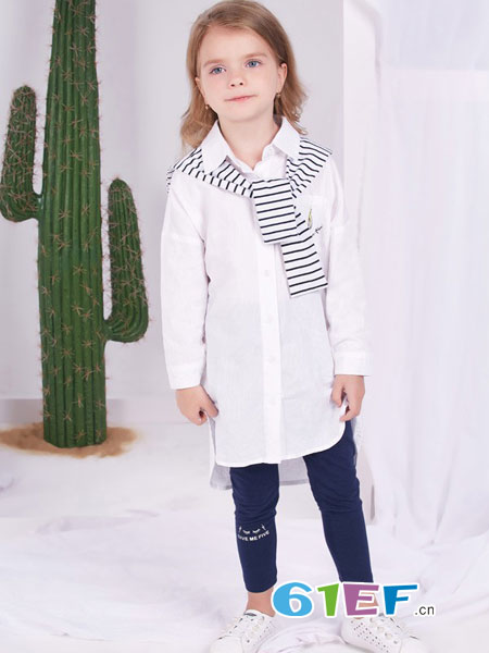 捷米梵童装品牌2019春季宽松新品条纹纯白衬衫