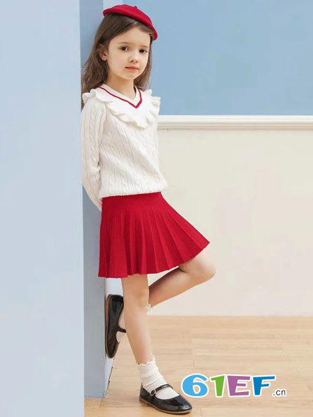 8eM童装童装品牌2019春季女童套装针织长袖衣服儿童百褶裙洋气