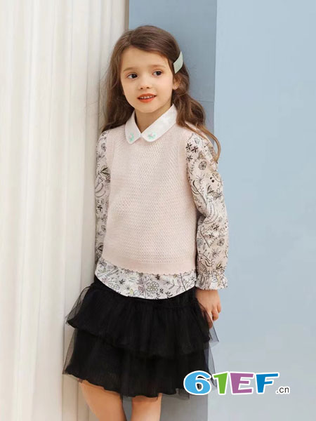 8eM童装童装品牌2019春季洋气学院风宝宝两件套针织衫