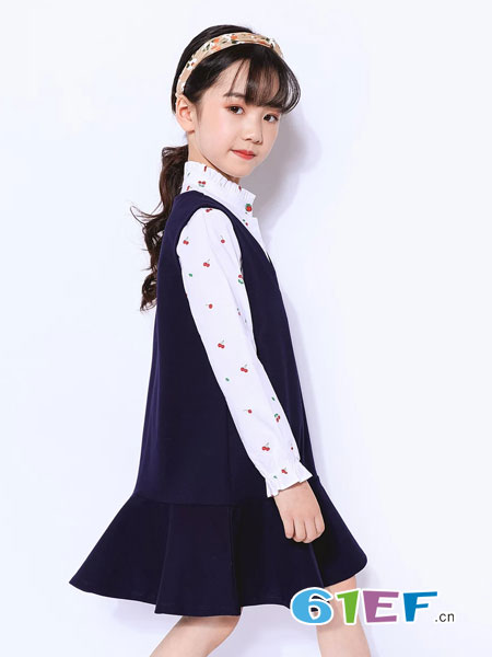 8eM童装童装品牌2019春季新款两件套连衣裙+衬衫樱桃印花洋气女童公主裙
