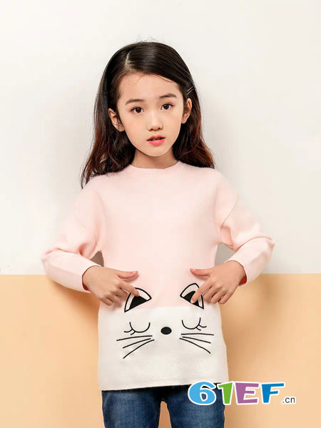 8eM童装童装品牌2019春季女童毛衣儿童针织衫卡通韩版洋气学院风