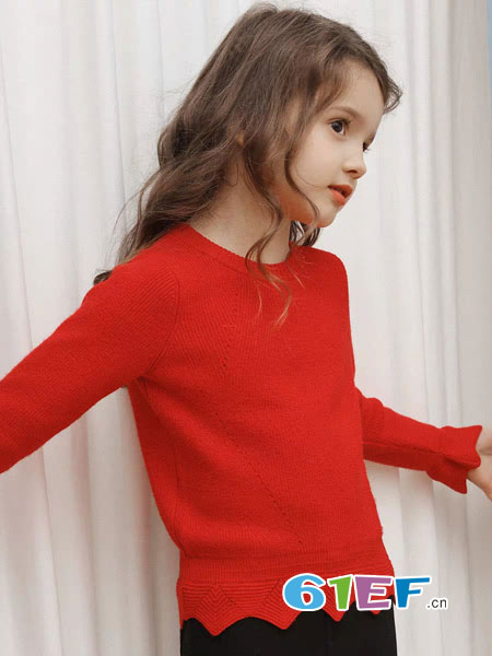8eM童装童装品牌2019春季毛衣儿童洋气针织衫花边纯色