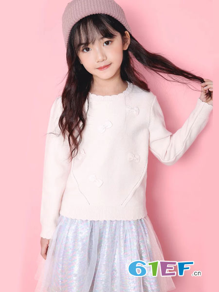 童装品牌2019春季中袖韩版通勤甜美圆领气质淑女毛衣