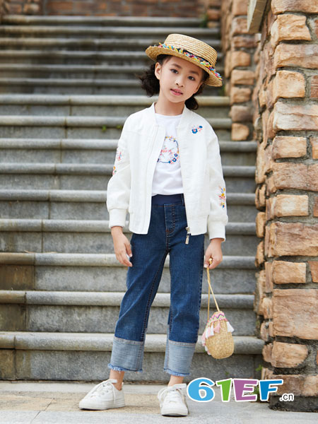 玛玛米雅童装品牌2019春夏韩版中小童刺绣花朵拉链夹克童装