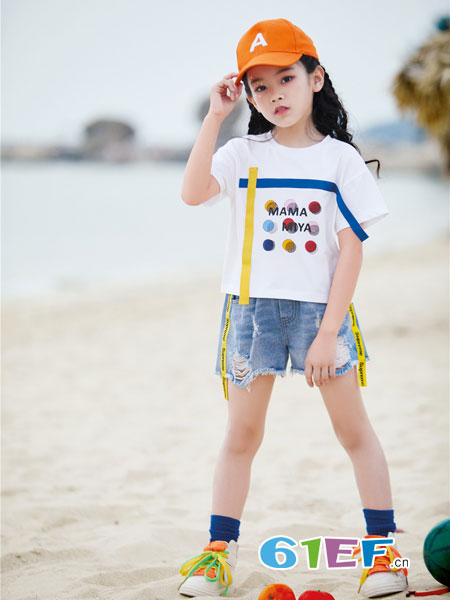 童装品牌2019春夏短袖修身印花圆领上衣