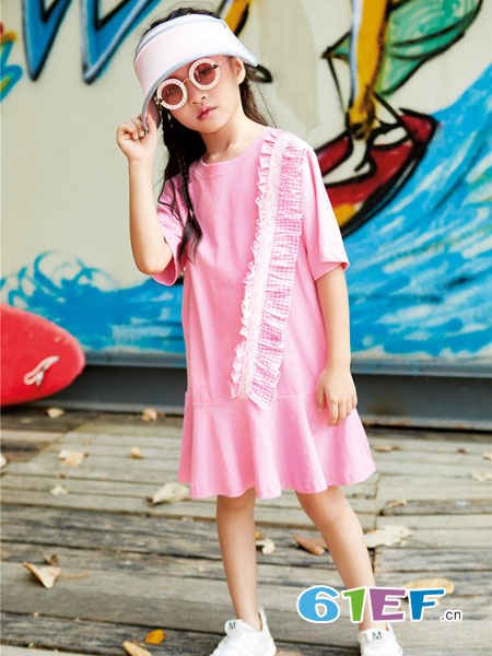 玛玛米雅童装品牌2019春夏韩版新款儿童纯棉拼接圆领连衣裙