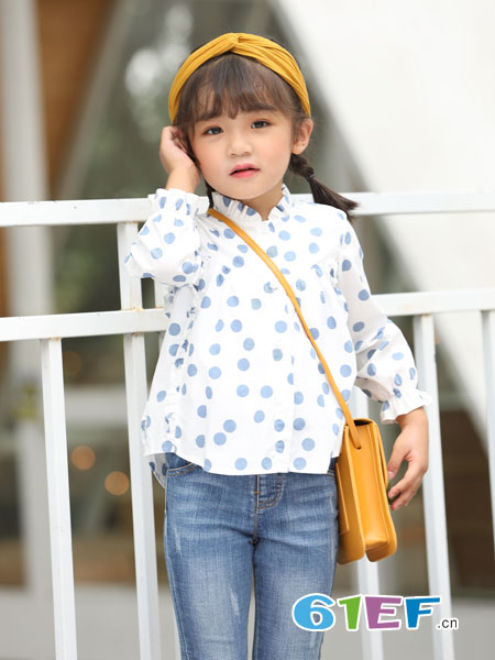 淘气贝贝/可趣可奇/艾米艾门童装品牌2019春季新款翻领圆点女童衬衣衬衫