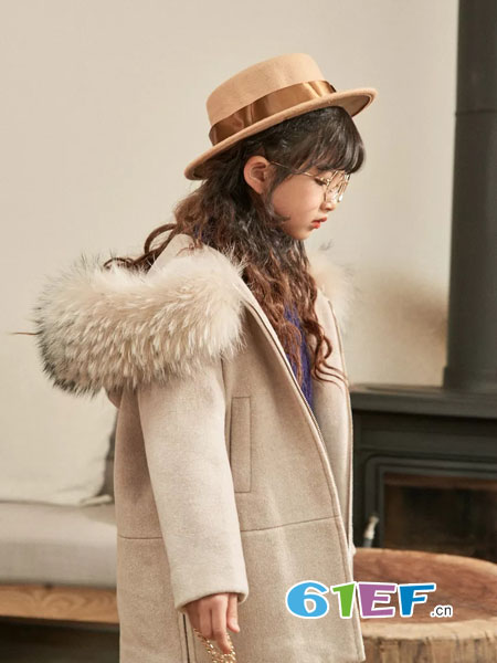 猫王COROLCAT童装品牌2018秋冬新款韩版连帽系带中长款呢子大衣