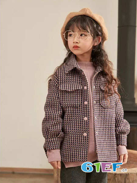 猫王COROLCAT童装品牌2018秋冬新款纯色毛呢衬衫式外套