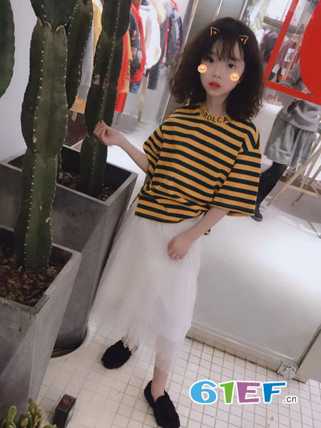 猫王COROLCAT童装品牌2019春季条纹宽松百搭个性上衣