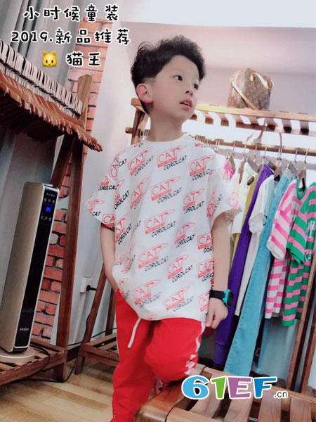 猫王COROLCAT童装品牌2019春季斜字母满印花短袖