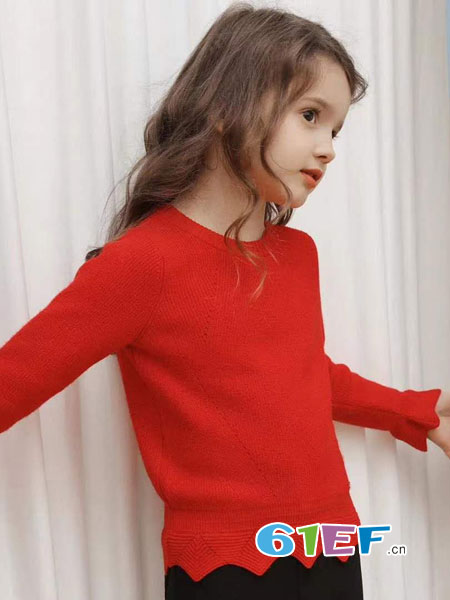 kids puella童装品牌2019春季毛衣儿童洋气针织衫花边纯色