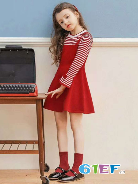 kids puella童装品牌2019春季洋气儿童裙子童装女背心裙红色