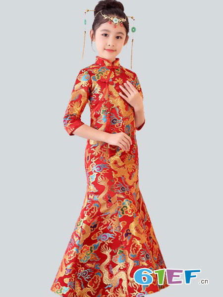 童装品牌2018春夏民国古筝表演出服装儿童旗袍公主裙