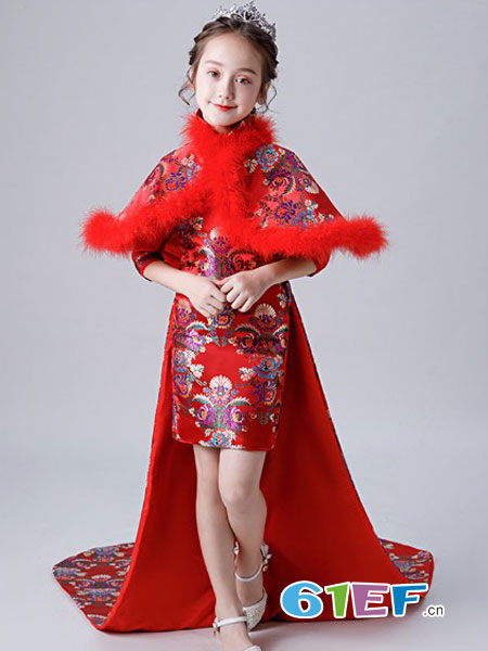 童装品牌2019春夏新品公主裙儿童红色高档模特演出服表演服