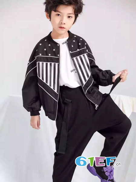 童装品牌2019春季黑色短款机车皮衣韩版修身夹克外套