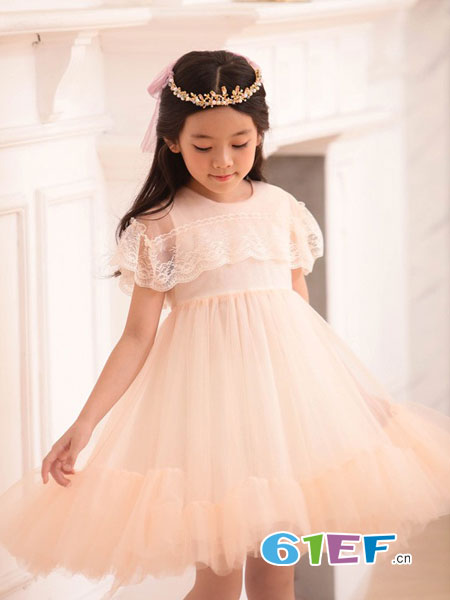 KIKI小鬼当家童装品牌2019春季新款儿童洋气裙时尚潮流短袖公主裙