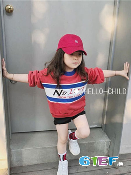 童装品牌2019春季红色拼接卫衣