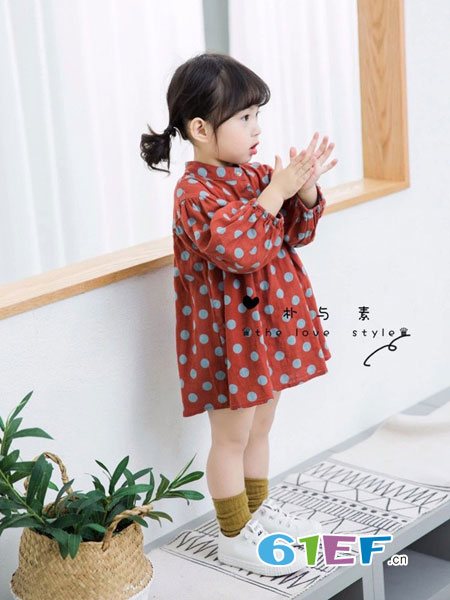 朴与素童装品牌2019春季韩版可爱波点连衣裙假两件连衣裙