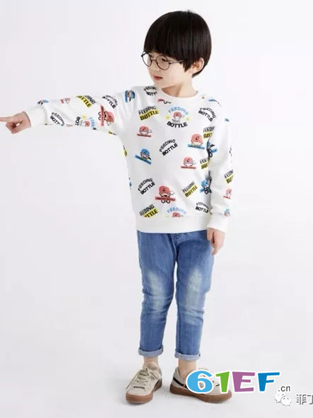 菲丁波特童装品牌2019春季男童白色百搭长袖T恤儿童韩版上衣