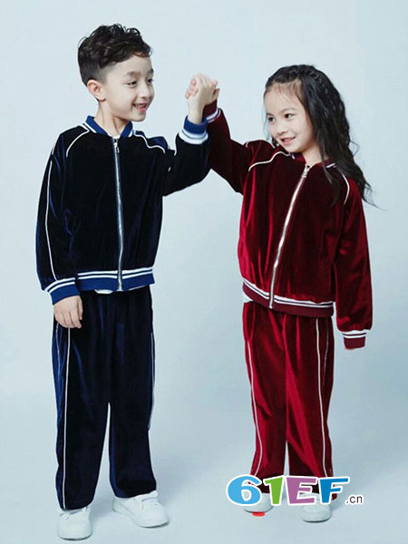 mini petrel童装品牌2019春夏男女金丝绒时髦运动套装两件套潮衣