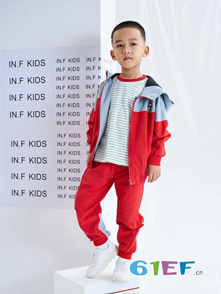 infkids童装品牌2019春夏新款红蓝色纯棉运动套装