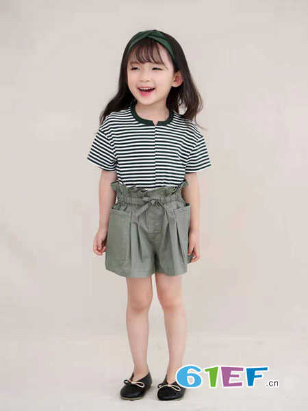 KIDO童装品牌2019春夏百搭配色条纹套装