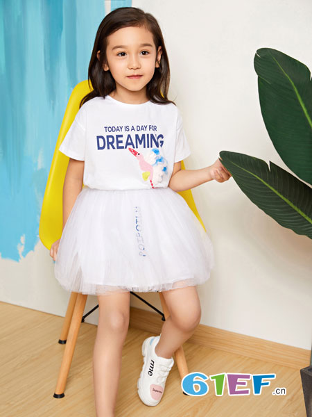 童装品牌2019春季新款中童短袖纱裙两件套