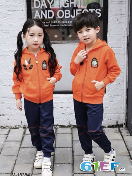 玛咪哇咔童装品牌2019春夏运动会桔色校服外套装老师儿童演出服运动裤