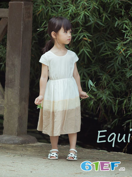 伊琴洛思 Equinox童装品牌2019春夏长款短袖棉麻裙子松紧高腰显瘦a字连衣裙