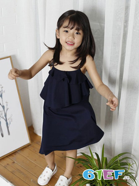 伊琴洛思 Equinox童装品牌2019春夏气质吊带纯色多层修身短裙连衣裙女