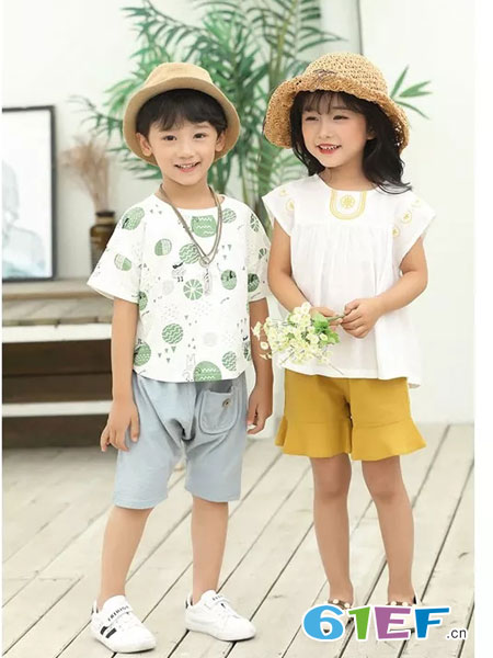 优衣牛牛童装品牌2019春夏韩版菠萝图案棉短袖上衣