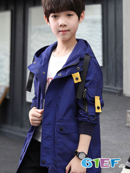 童装品牌2019春季韩版时尚中长款带帽风衣