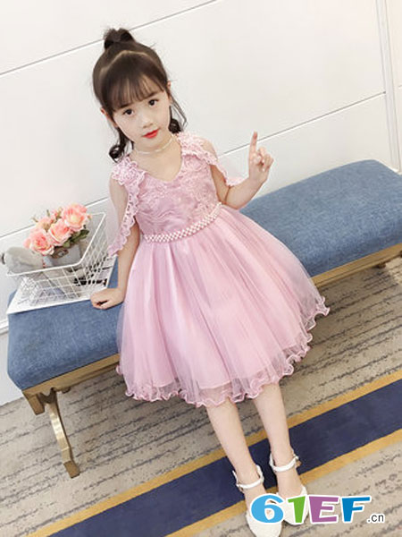 童装品牌2019春夏蓬蓬纱连衣裙童装小女孩裙子儿童洋气公主裙粉色