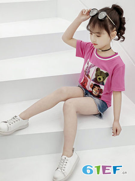 贝可欣童装品牌2019春夏韩版洋气短袖纯棉打底衫上衣