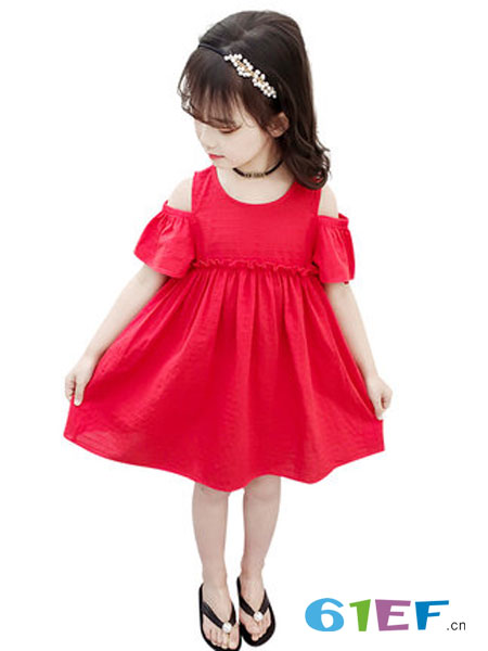 童装品牌2019春夏红色裙公主洋气裙子