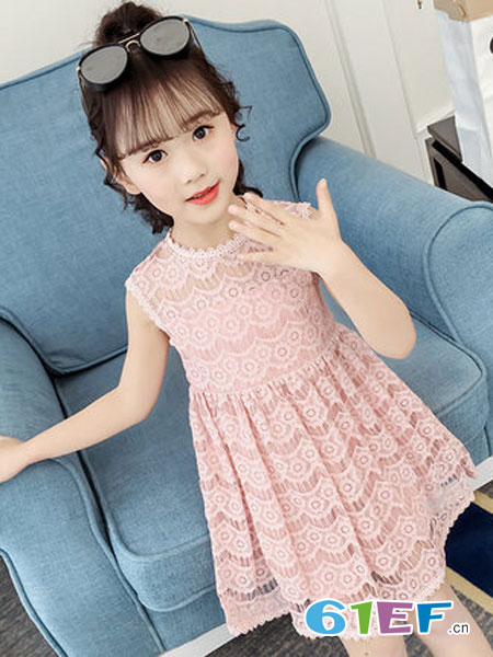 童装品牌2019春夏蕾丝公主裙女孩洋气蕾丝裙子