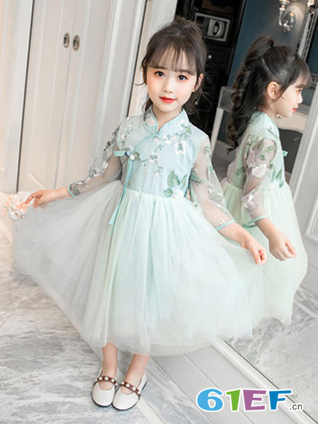 贝可欣童装品牌2019春夏民族风小女孩洋气蕾丝裙儿童公主长裙子