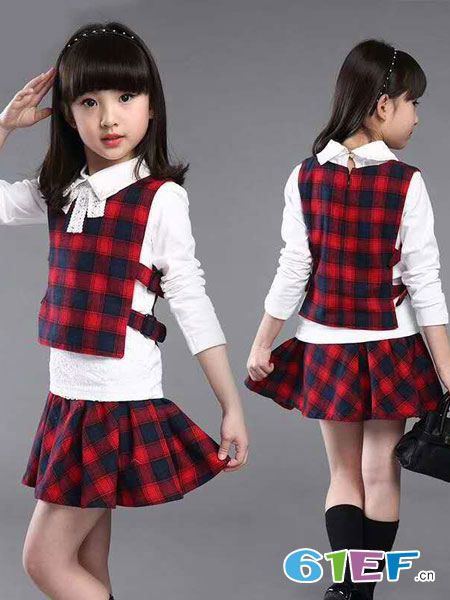 红领巾童装品牌2019春夏外套连衣裙韩版儿童呢子马甲裙两件套