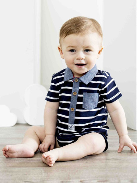 MINOTI 英国米诺特童装品牌新款翻领短袖条纹宝宝纯棉短袖T恤