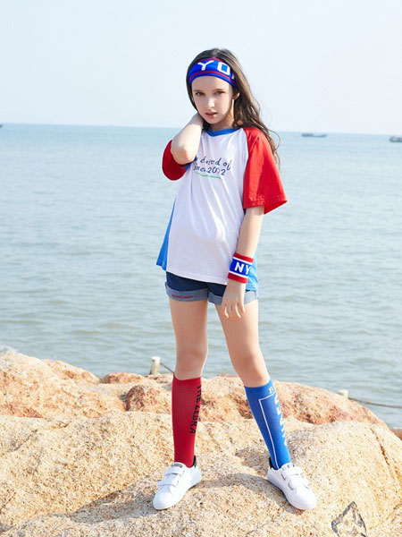 童装品牌2019春夏新款潮短袖韩版宽松拼接撞色套装