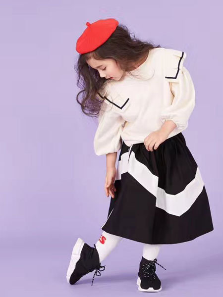 童装品牌2019春夏时尚长袖条纹裙子两件套