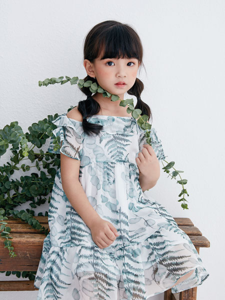 DIZAI童装品牌2019春夏印花气质雪纺连衣裙时尚