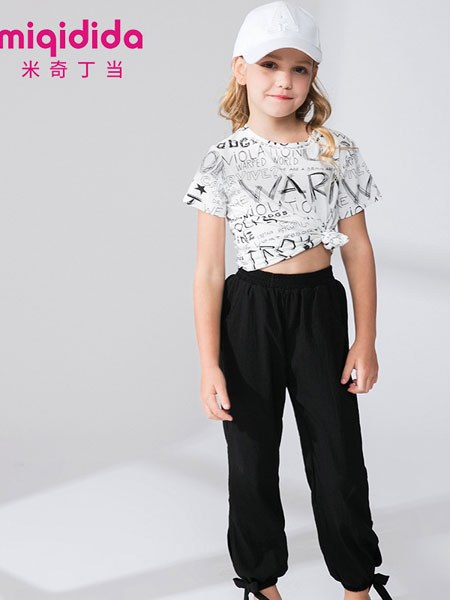 米奇丁当童装品牌2019春夏字母印花T恤长裤两件套