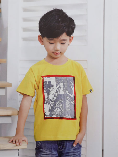 dishion的纯童装品牌2019春夏印花T恤圆领宽松短袖街头个性纯棉