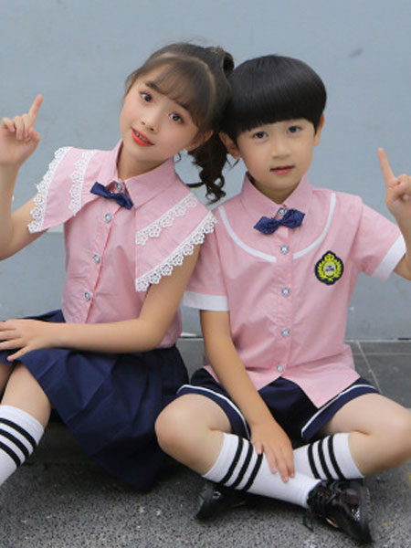 童装品牌2019春夏韩版短袖衬衫裙子套装小学生校服英伦幼儿园