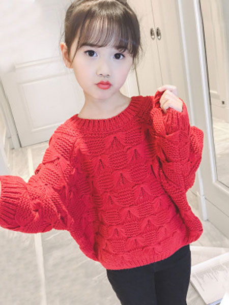 布E乐童童装品牌2019秋冬韩版针织衫儿童时髦打底衫中大童蝙蝠衫