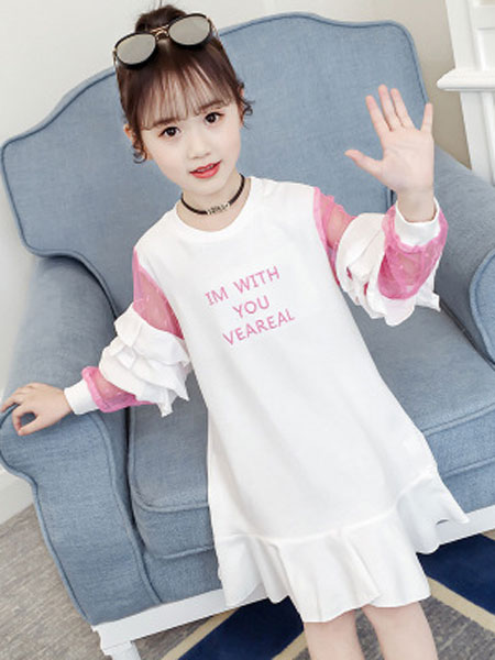 布E乐童童装品牌2019春夏韩版长裙洋气裙子女孩时髦公主裙