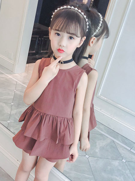 布E乐童童装品牌2019春夏韩版小女孩中大童洋气儿童正反穿两件套